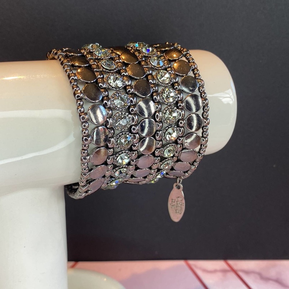 Cara Couture Stretchy Multi Row Crystal and Hematite Beaded Bracelet